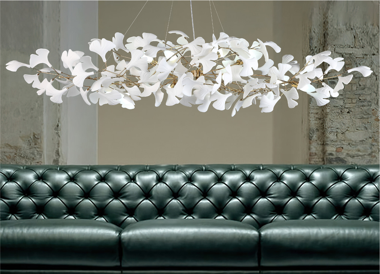 Luxury ceramic leaf rectangular chandelier in modern living space
