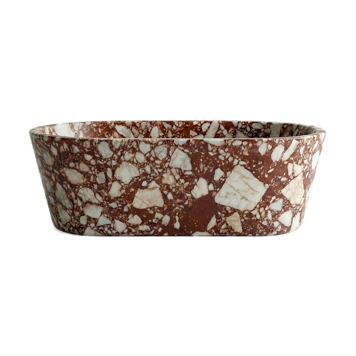 Red Bulgari Marble Freestanding Bathtub - Tapered on white background by VORELLI