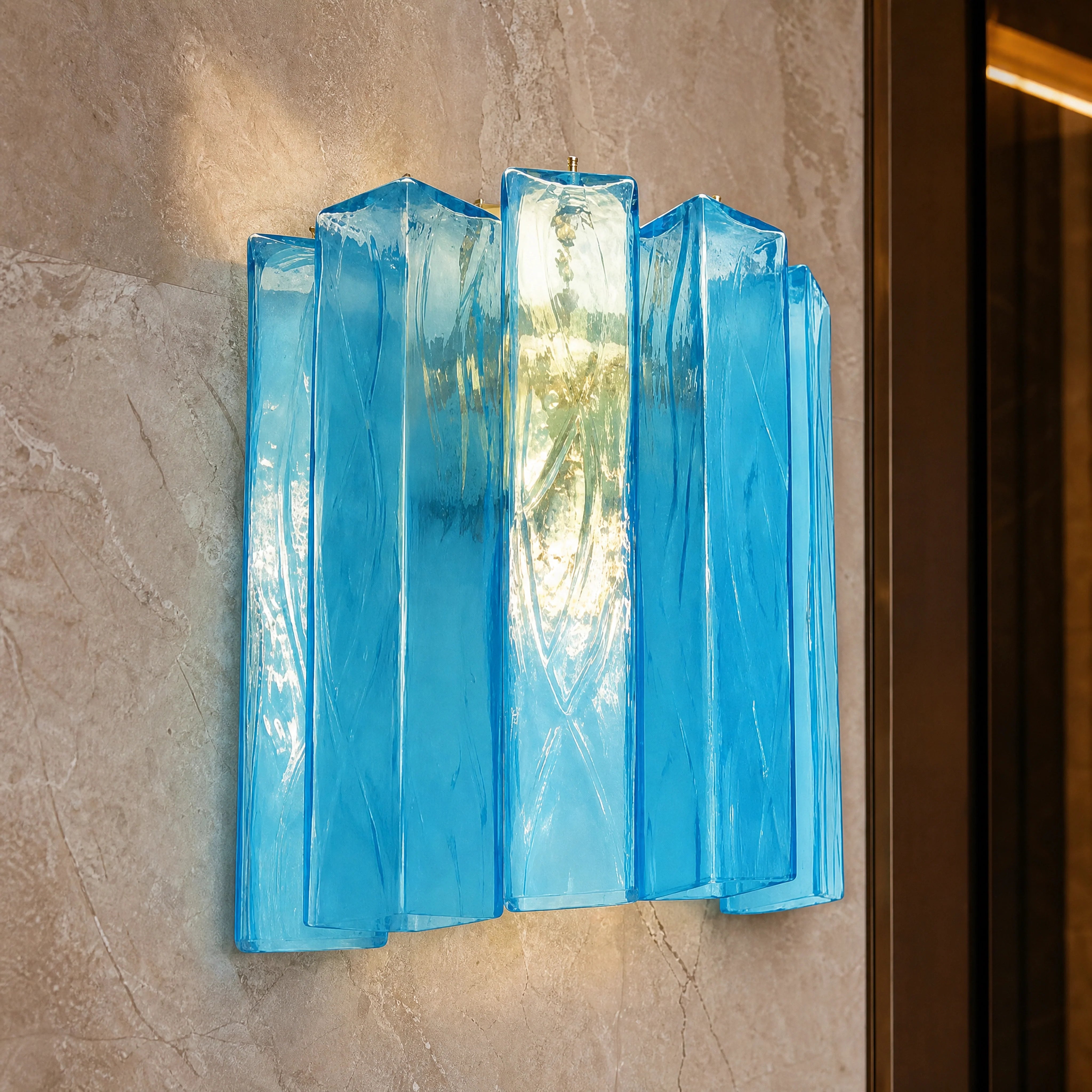 Taranto Squares Murano Glass Wall Light close-up luxury lifestyle hero image by VORELLI