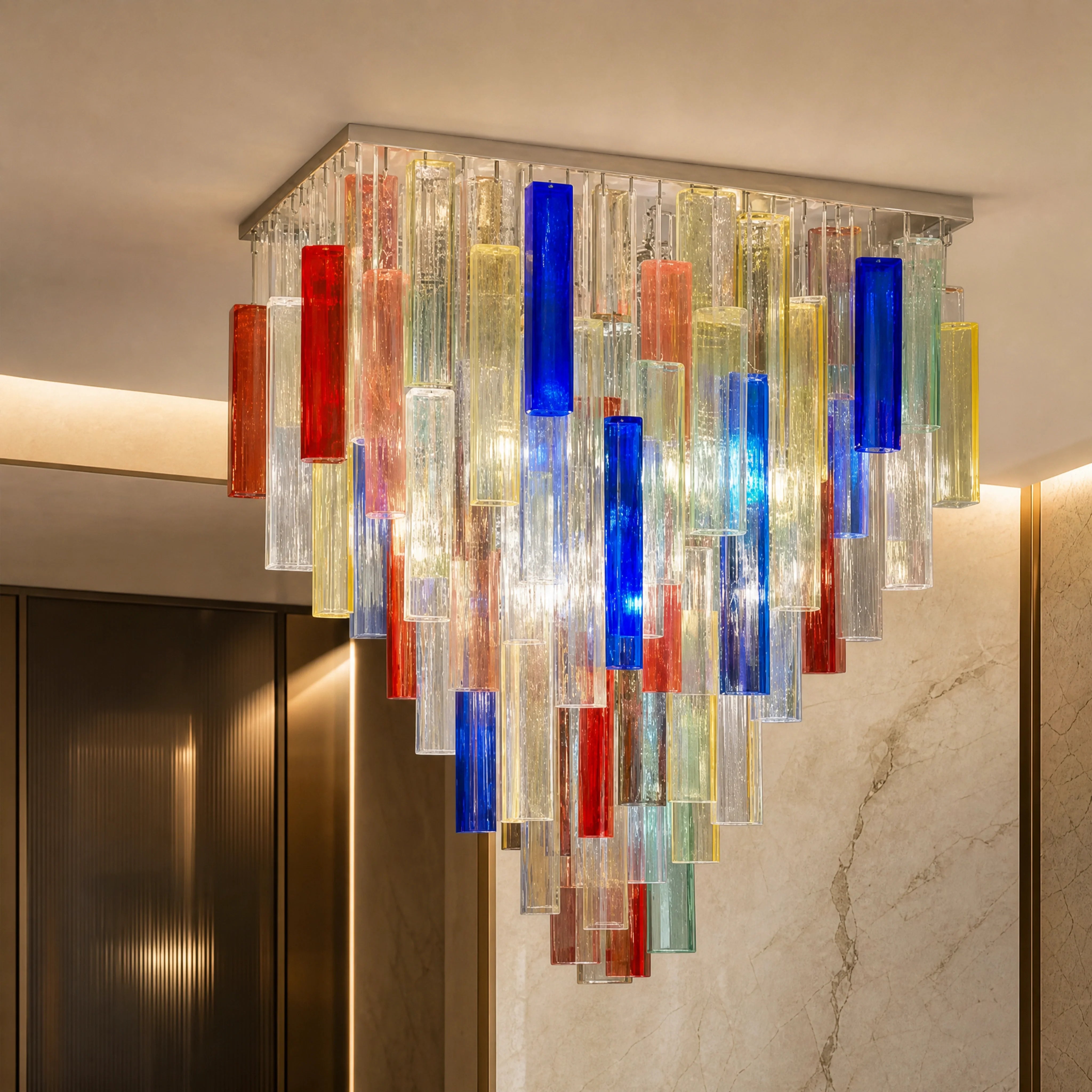 Trieste Squares Murano Glass Ceiling Light close-up luxury lifestyle hero image by VORELLI