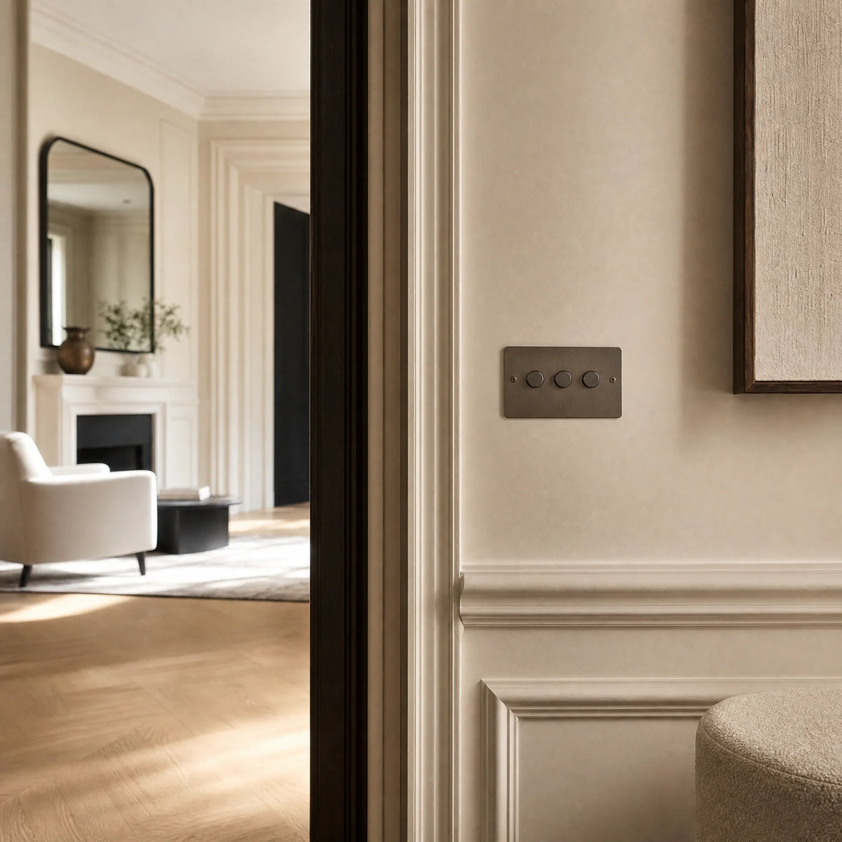 VORELLI® Ambassador Classic Dimmer Switch, shown on an interior wall in an interior visualisation.