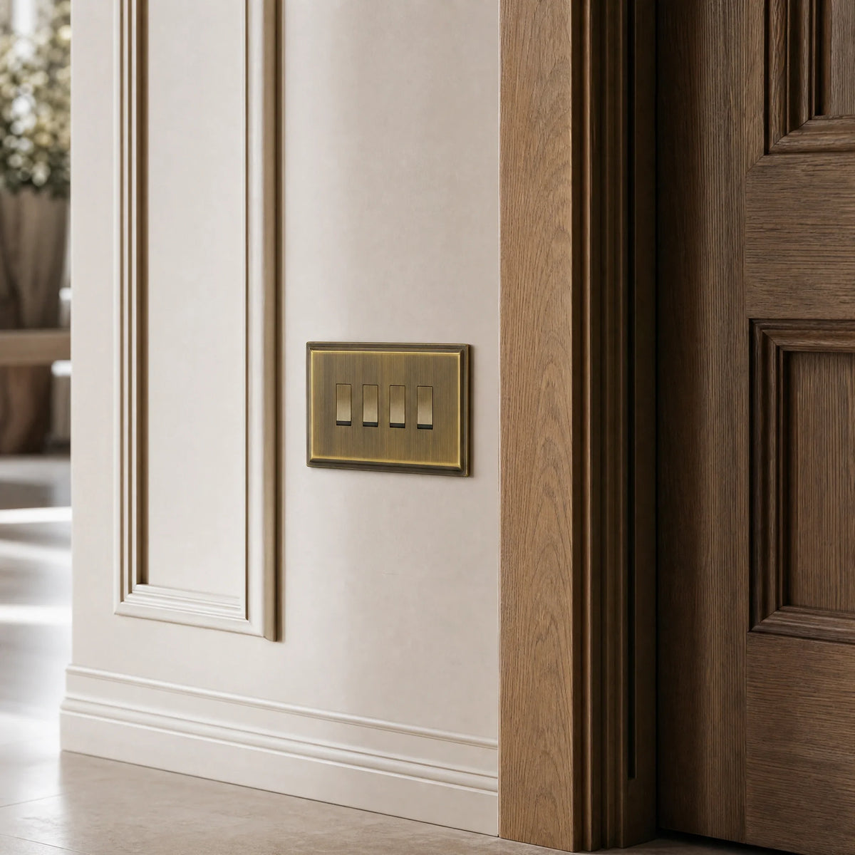 VORELLI® Belgravia Rocker Switch, close view on an interior wall in an interior visualisation.