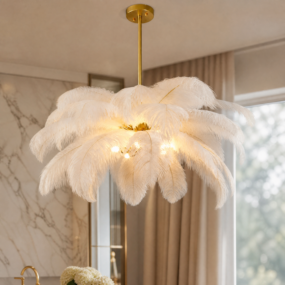 VORELLI® Feather Pendant, white feather shade detail.