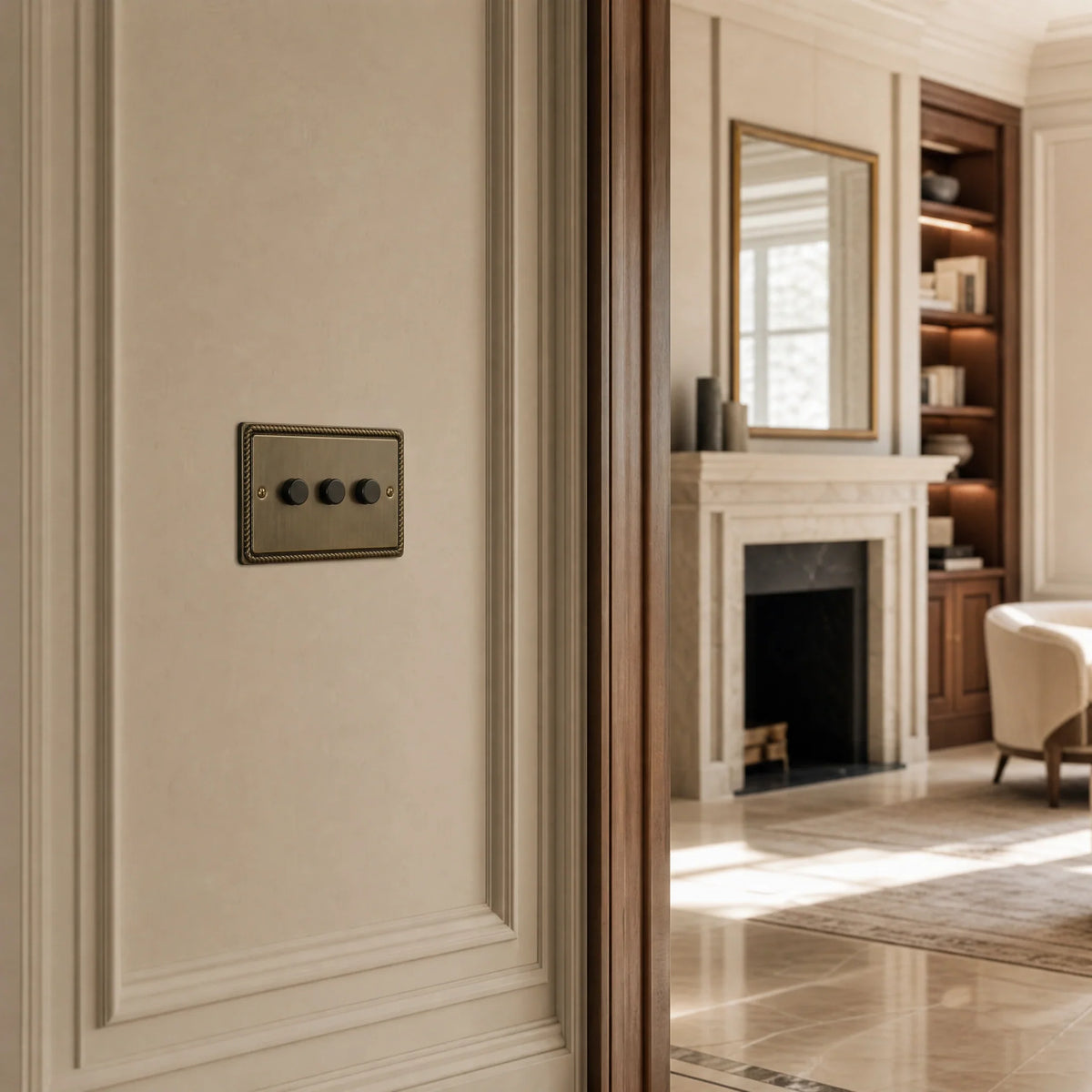 VORELLI® Georgian Dimmer Switch, shown on an interior wall in an interior visualisation.