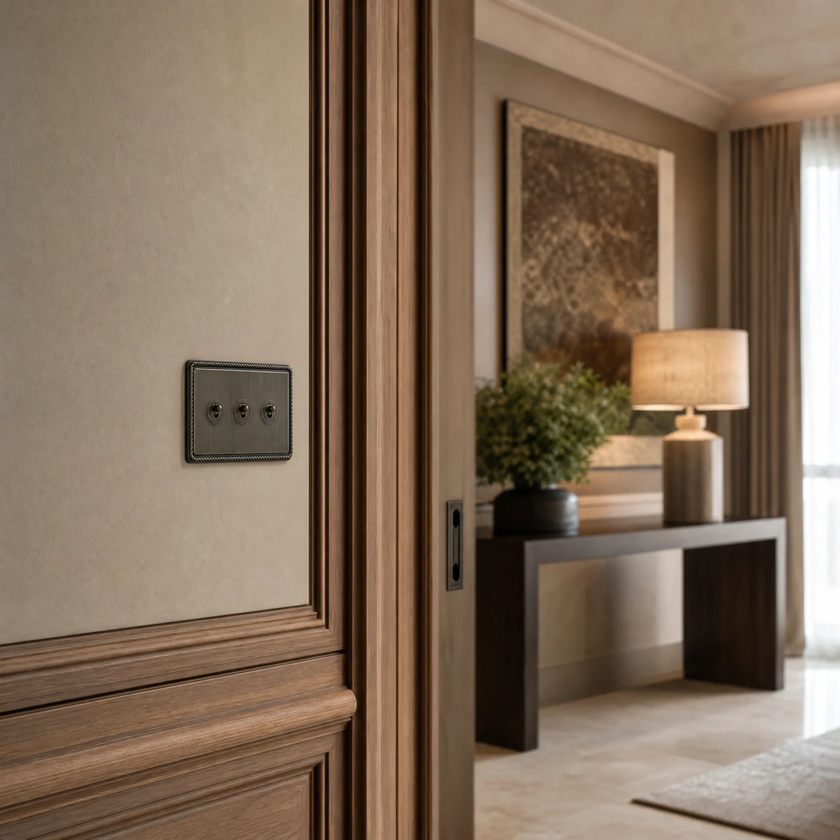VORELLI® Georgian Toggle Switch, shown on an interior wall in an interior visualisation.