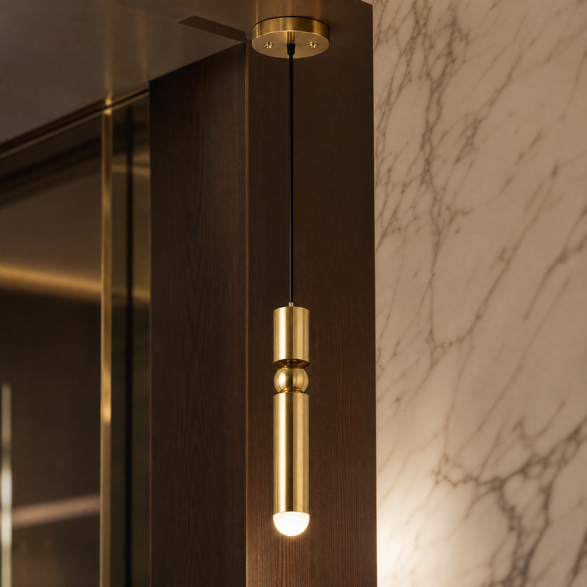 VORELLI® Gombe Pendant, brass-tone cylindrical shade detail.