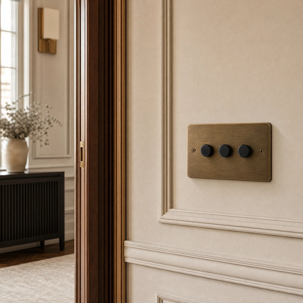 VORELLI® Horizon Classic Dimmer Switch, close view on an interior wall in an interior visualisation.