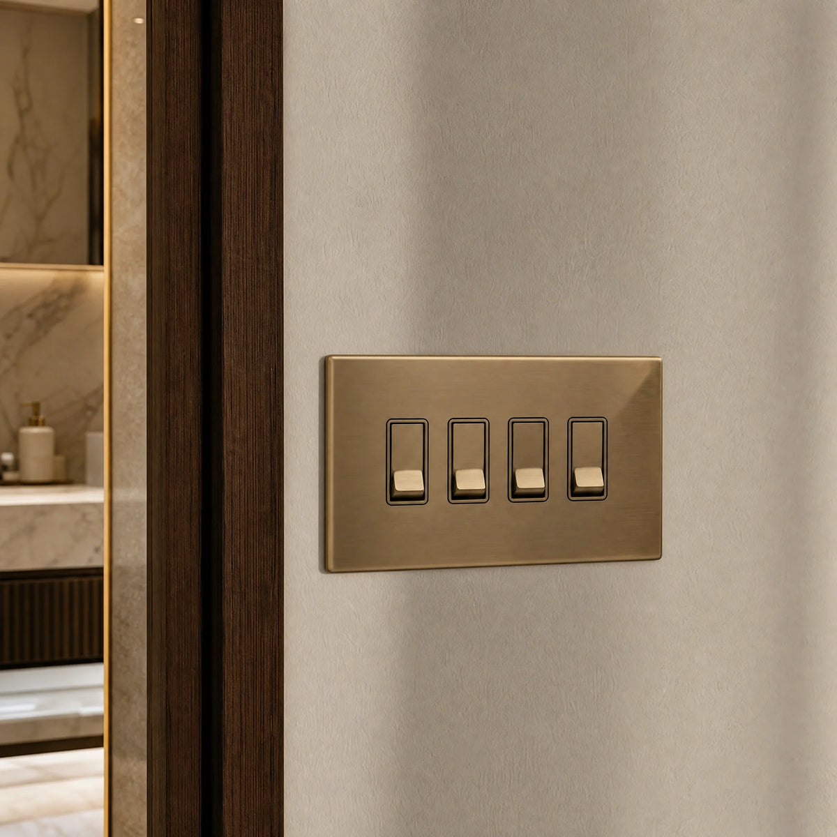 VORELLI® Morpheus Rocker Switch, close view on an interior wall in an interior visualisation.