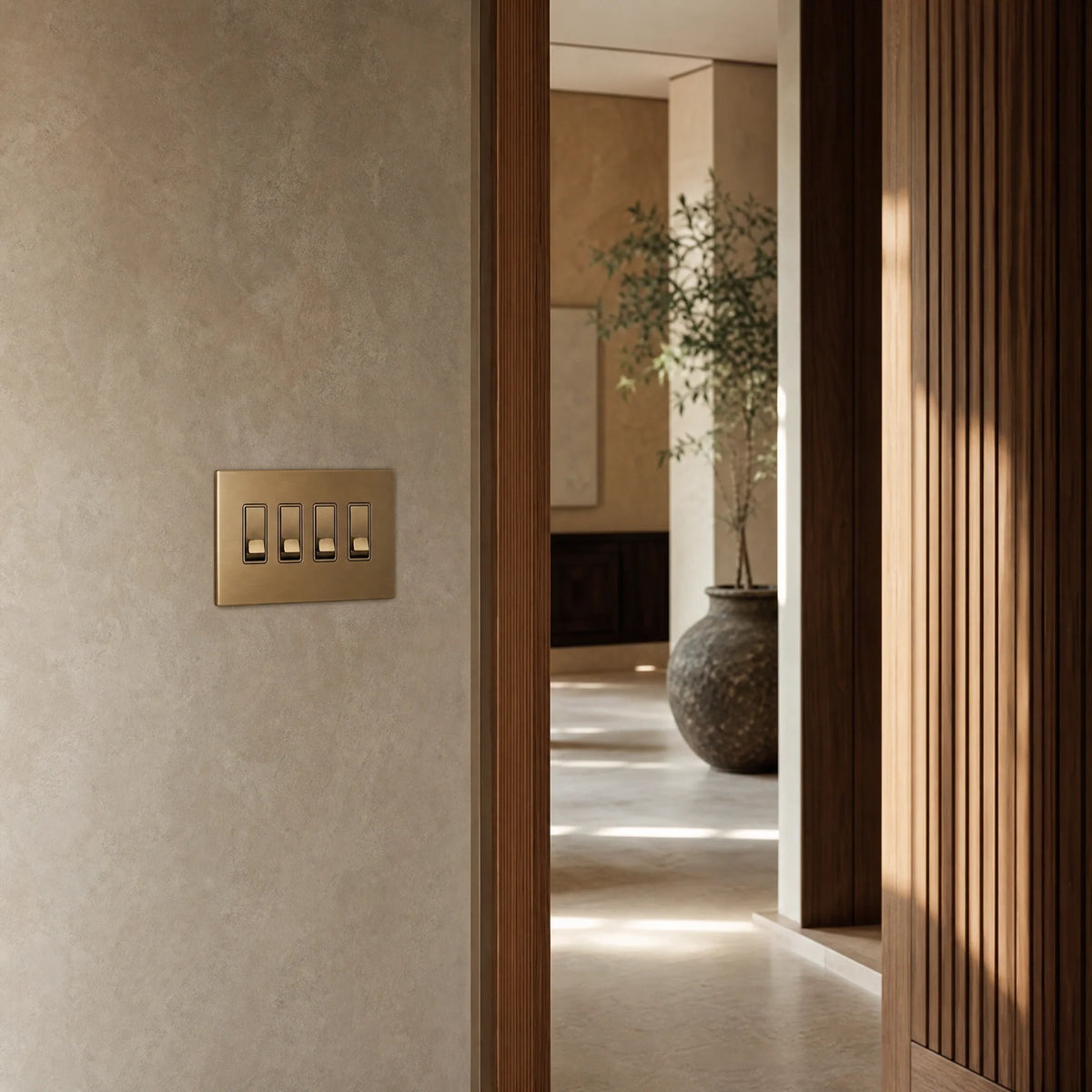 VORELLI® Morpheus Rocker Switch, shown on an interior wall in an interior visualisation.