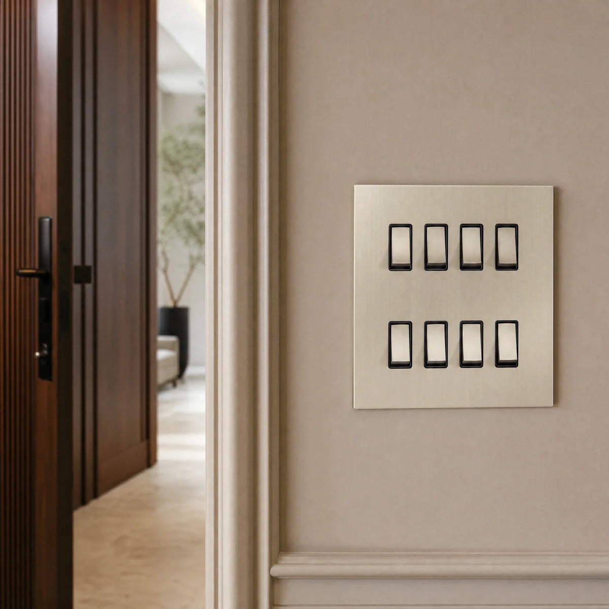 VORELLI® Renaissance Rocker Switch, close view on an interior wall in an interior visualisation.