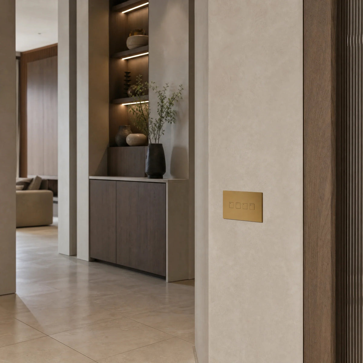 VORELLI® Renaissance Horizontal Control Switch, shown on an interior wall in an interior visualisation.