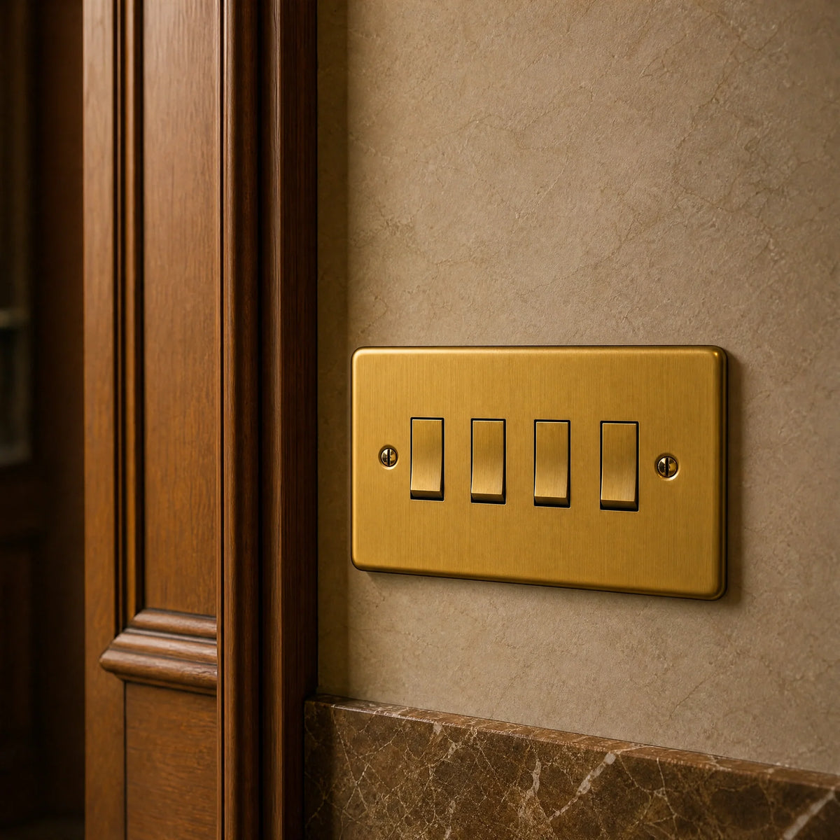VORELLI® Victorian Rocker Switch, close view on an interior wall in an interior visualisation.