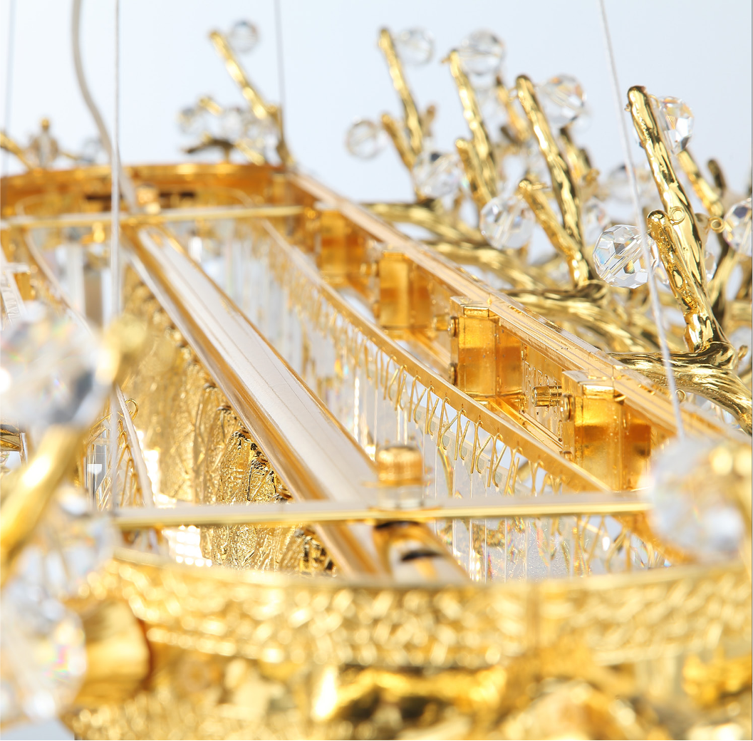 Close-up crystal detailing on the Winterberry rectangular chandelier