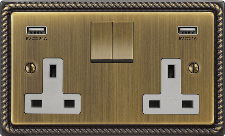 Georgian Double Socket + USB architectural switches view 2