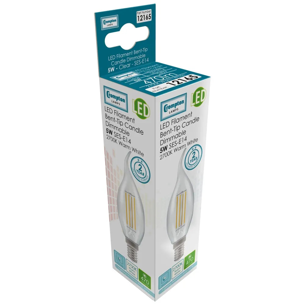 E14 LED Bent-Tip Dimmable 5W Bulb (Warm White 2700K) by VORELLI