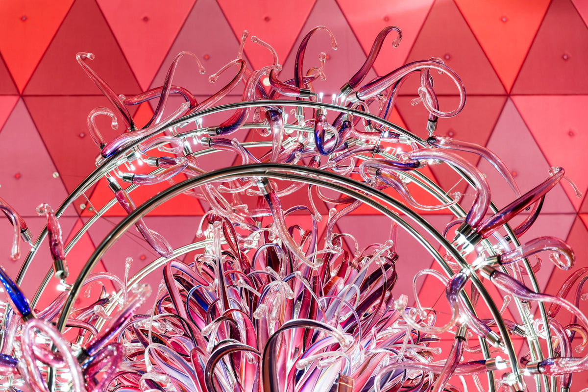 Steel Frame Pink Flower Project Installation project lighting view 4