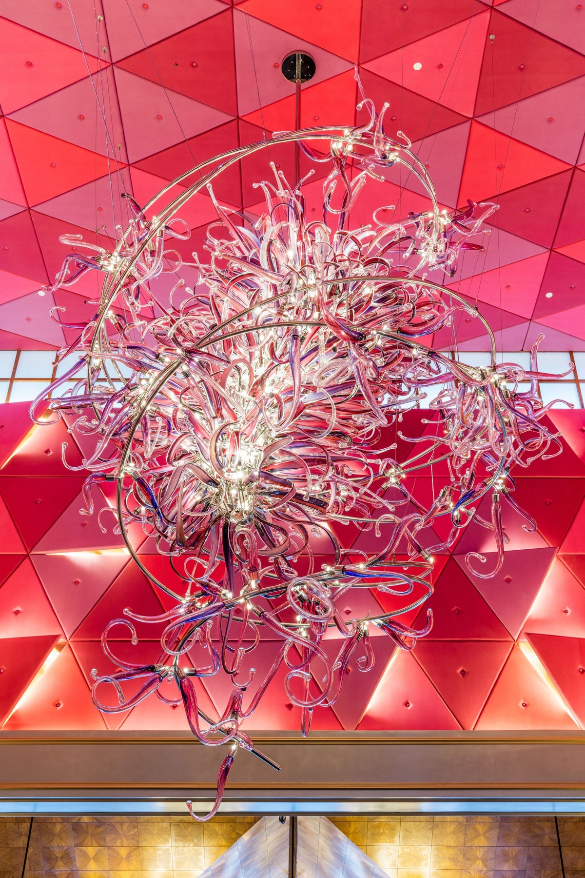 Steel Frame Pink Flower Project Installation project lighting view 2