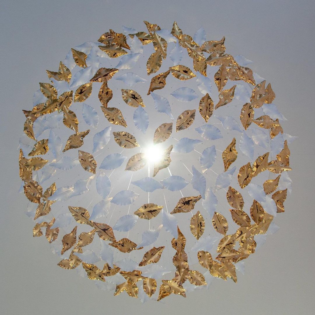 Sculpted Leaf Project Installation chandelier studio view