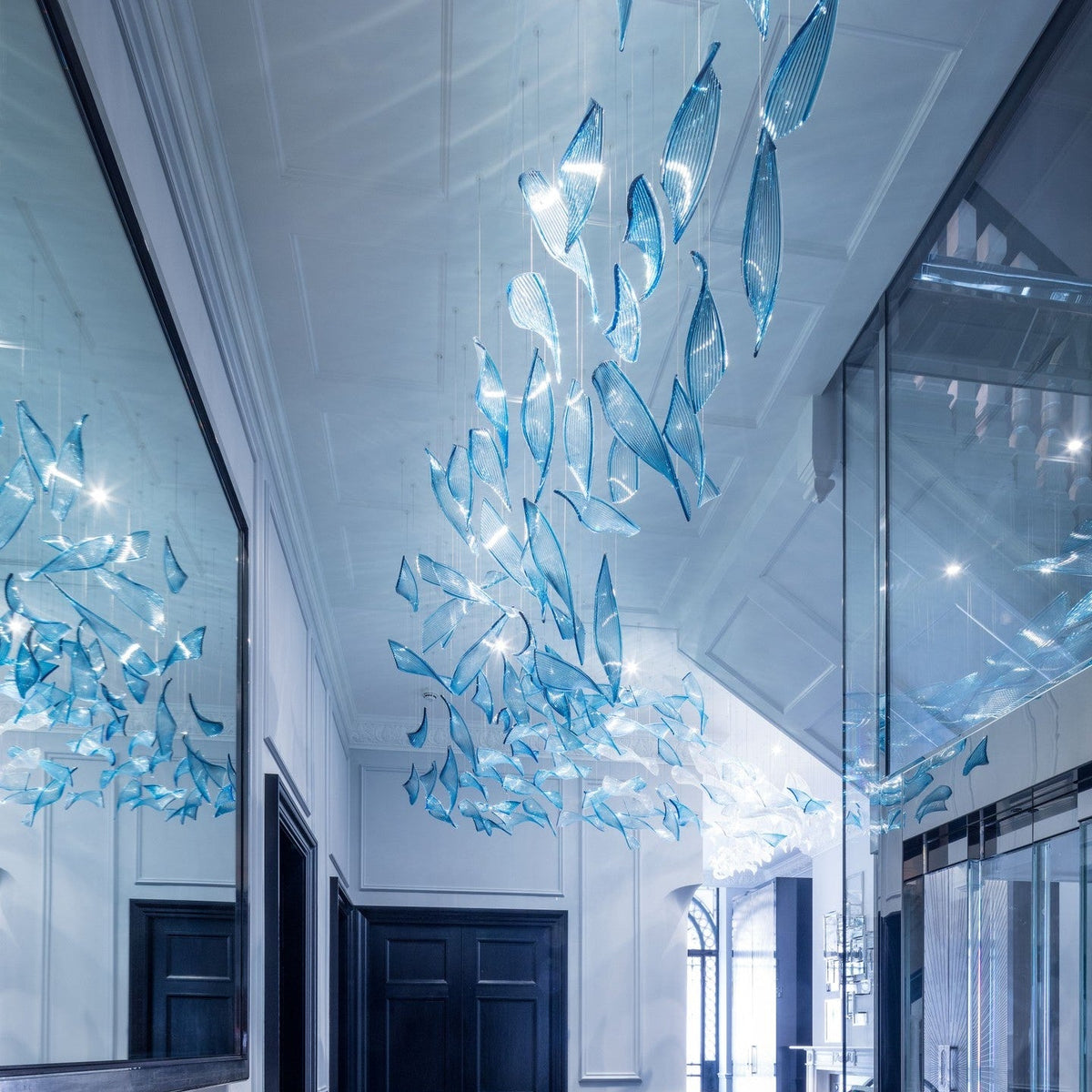 Floating Fin Project Installation chandelier studio view