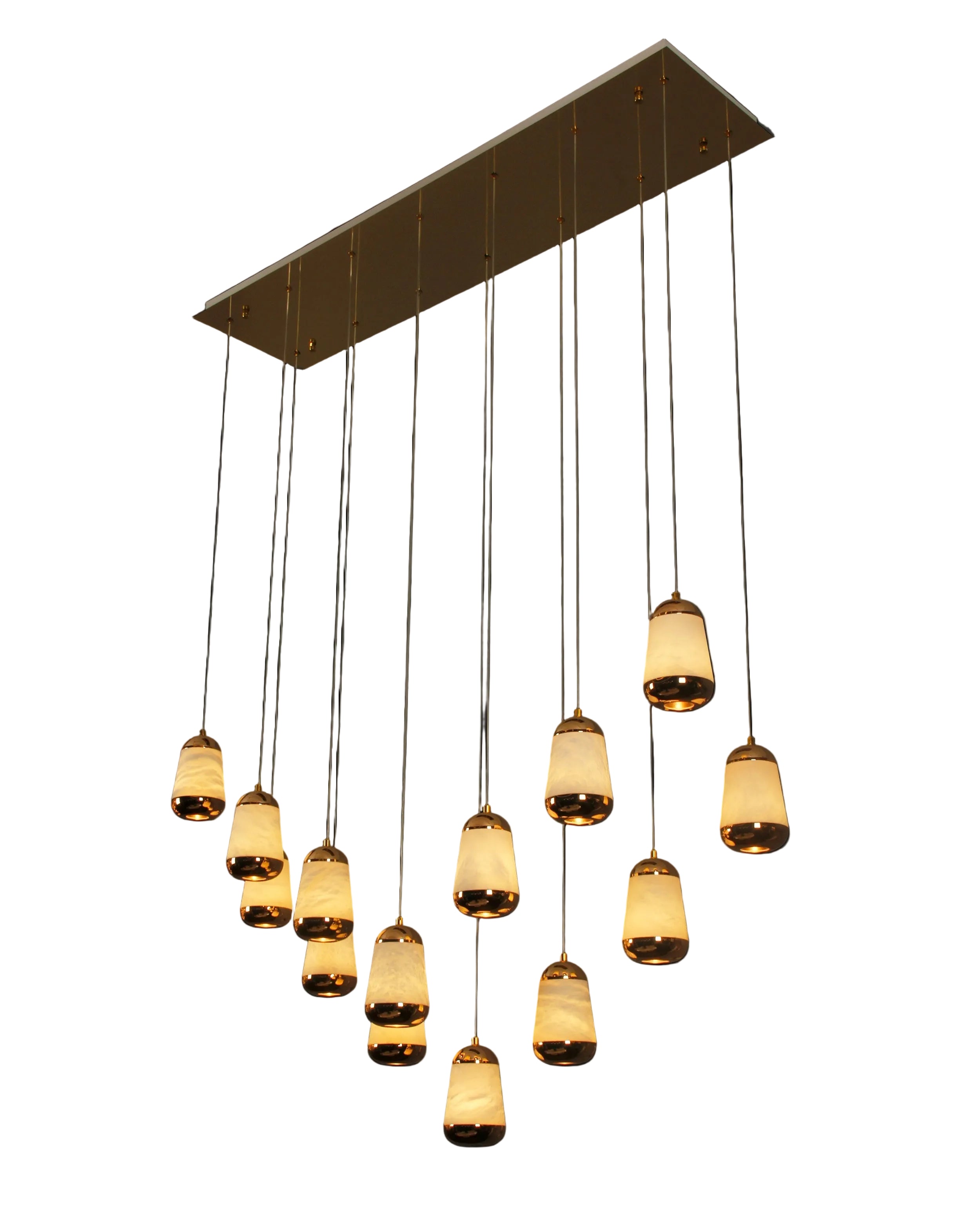 Giovanni rectangular chandelier with cascading marble-effect teardrop pendants in symmetrical formation