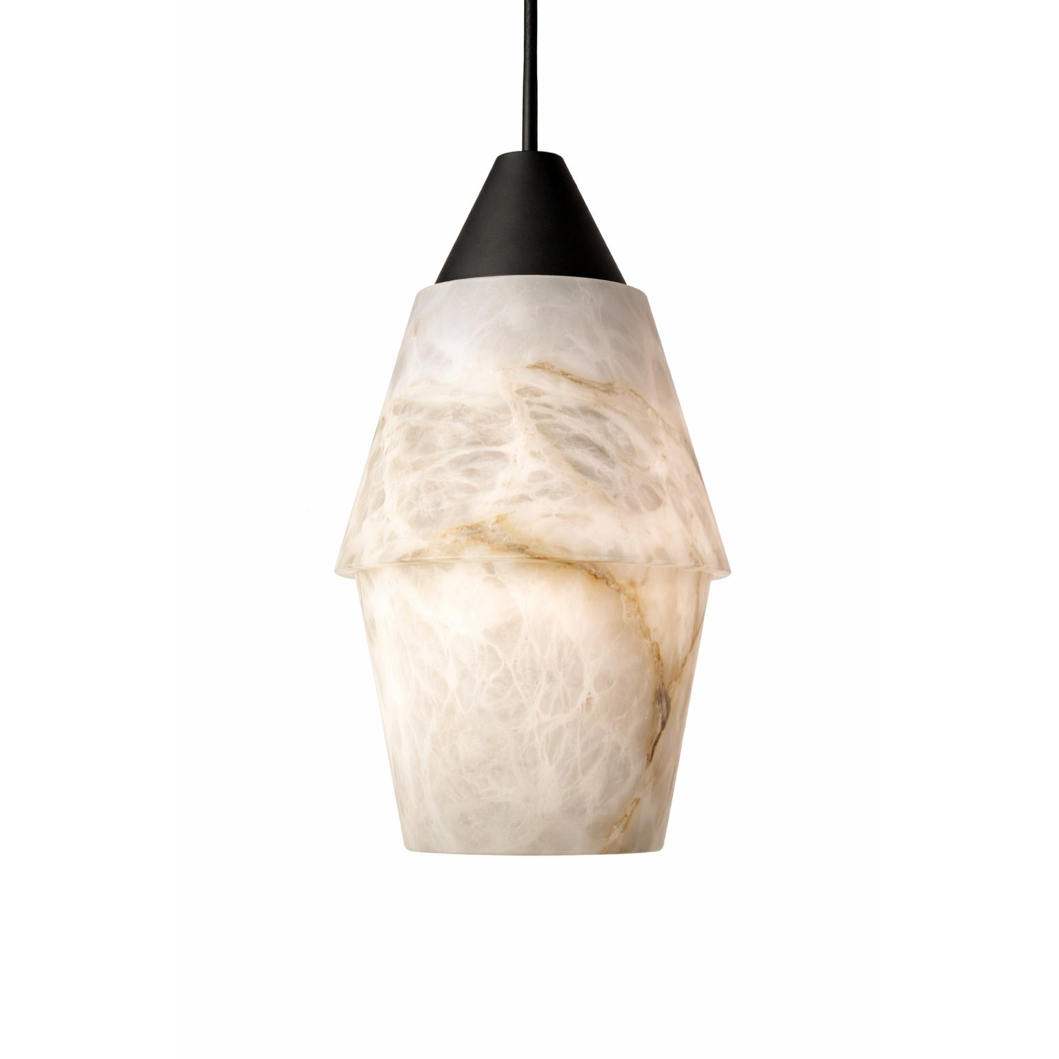 Marble-textured pendant light with black fixture 