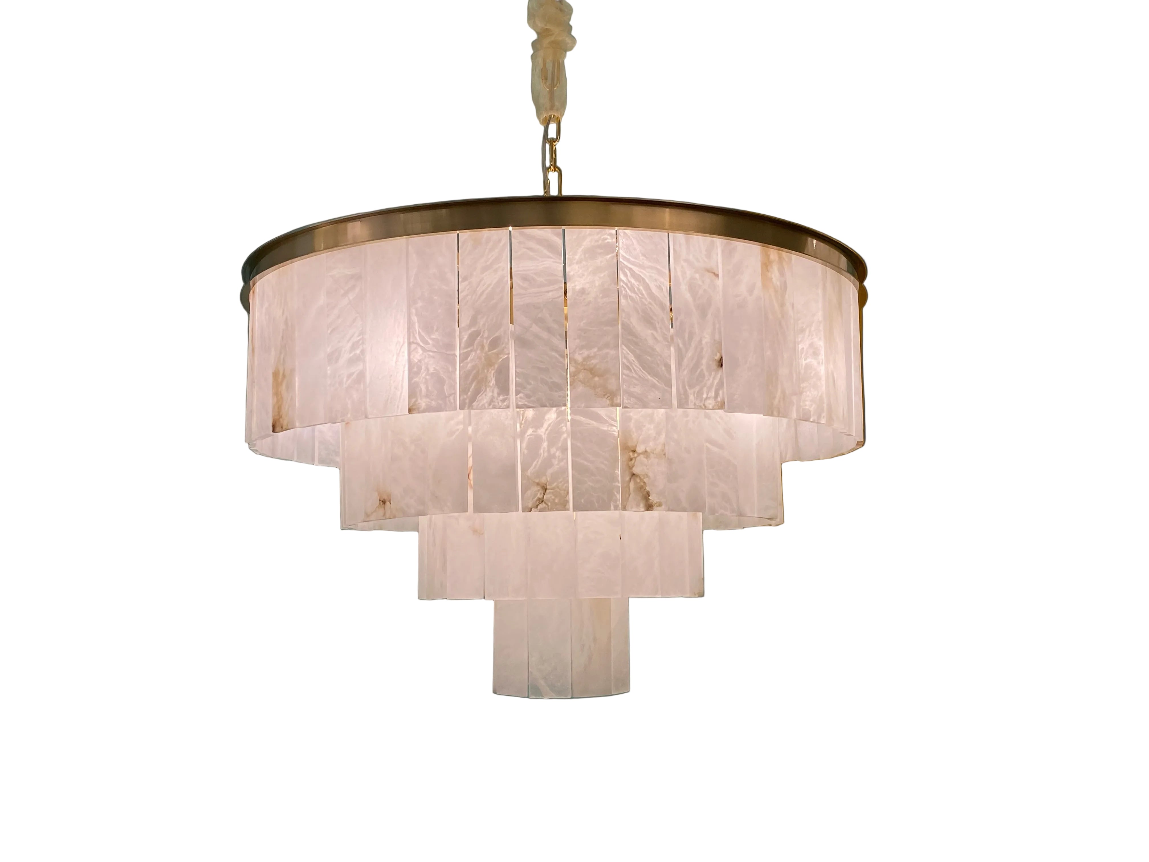 VORELLI® Novella marble circular chandelier featuring tiered natural stone panels in suspended ring design on white background