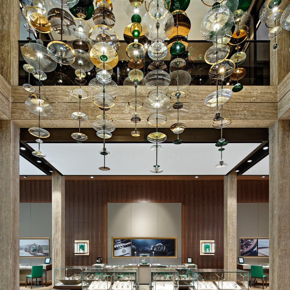 Crystal Discs & Stainless Steel Project Installation architectural lighting studio view
