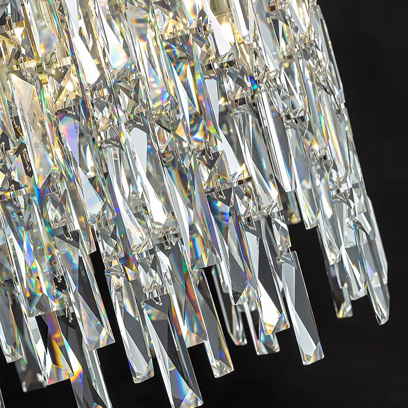 Close-up detail of square and rectangular cut crystals on Abruzzi luxury chandelier