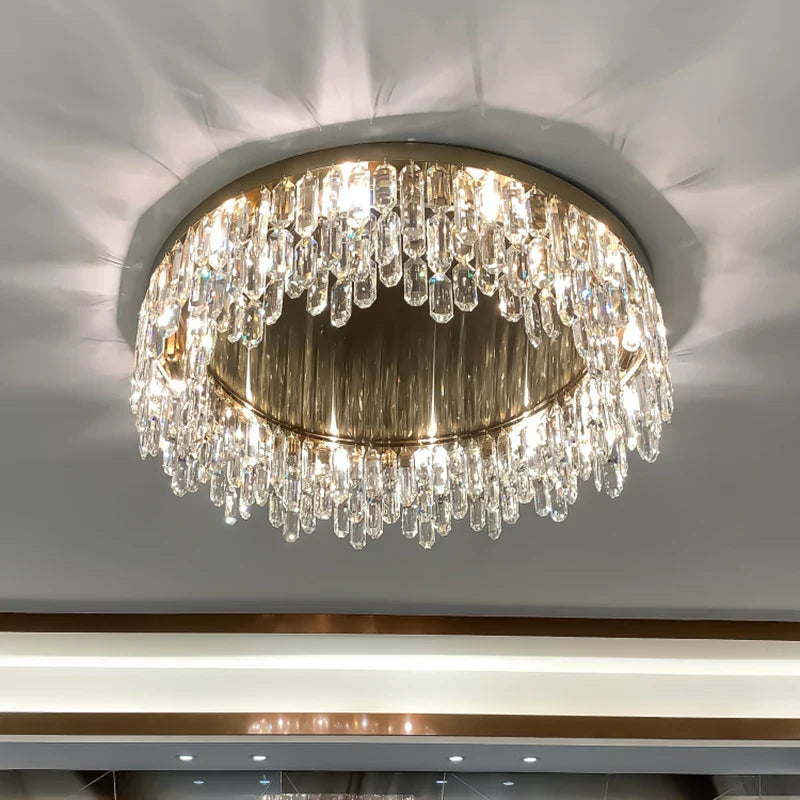 Flush mount Abruzzi crystal ceiling light with cascading crystals