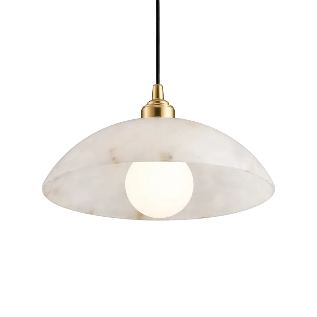 Close-up detail of the natural marble texture on the VORELLI Alessia Pendant Light, highlighting its unique mineral veining and smooth, luxurious finish.