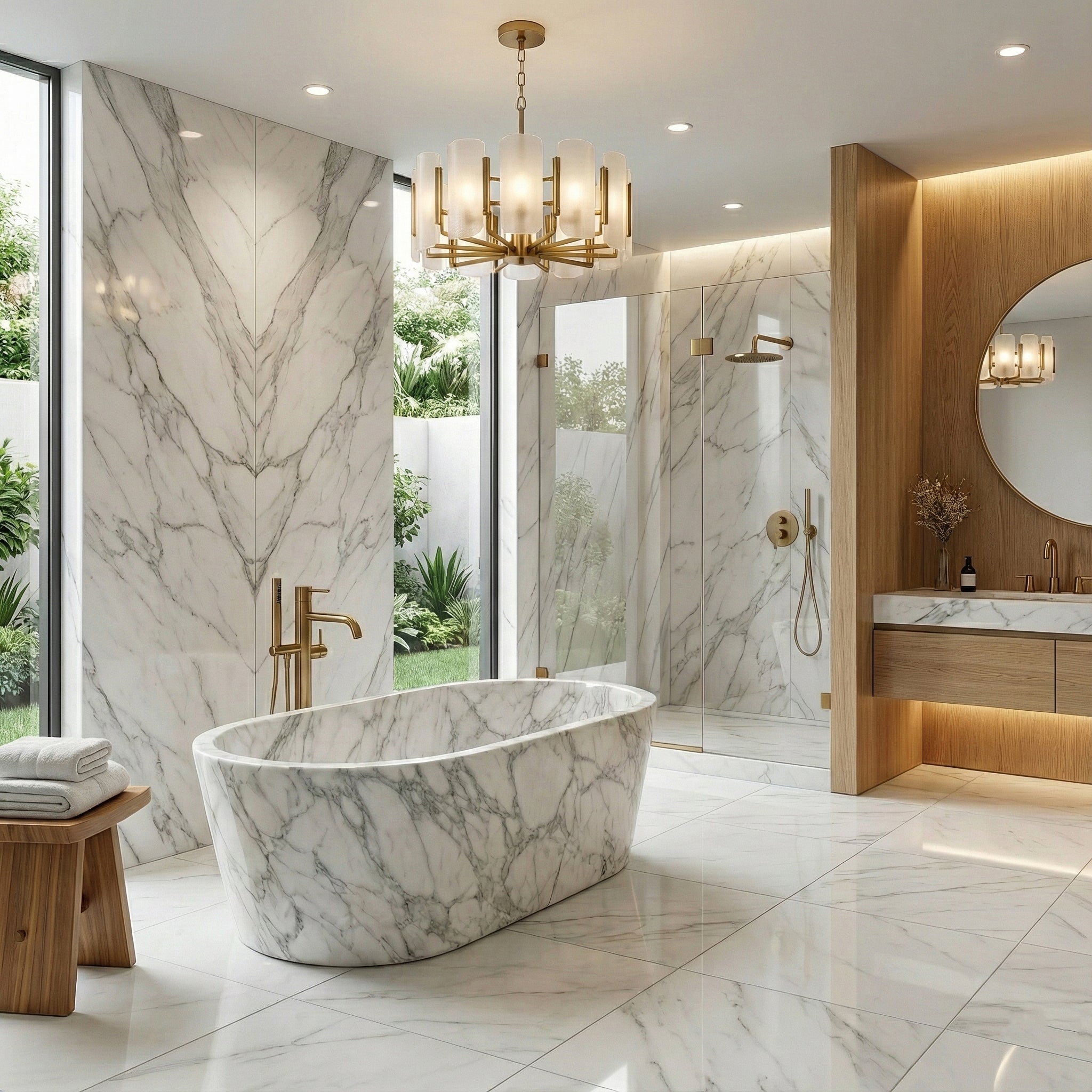 Arabescato Marble Freestanding Bathtub - Tapered by VORELLI