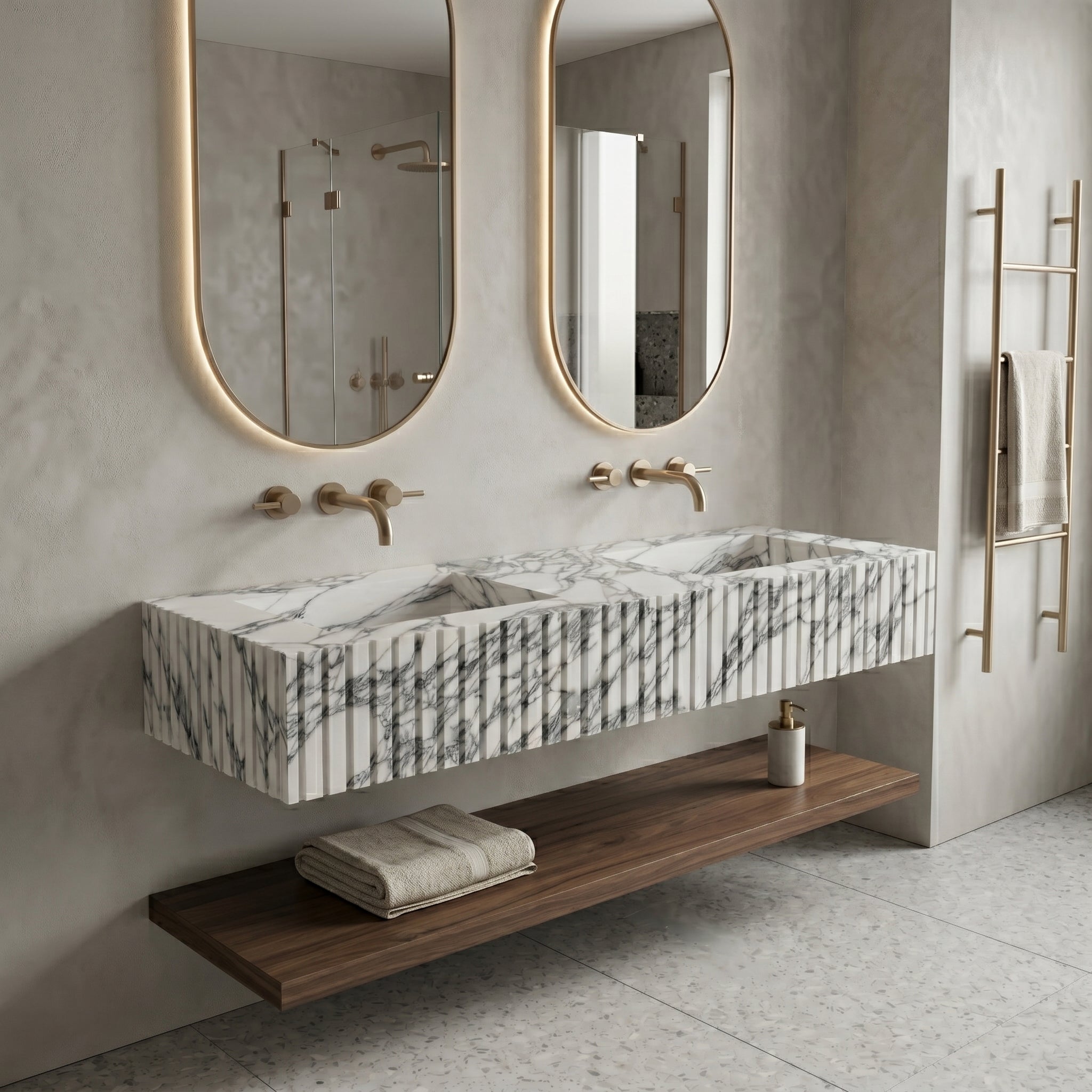Arabescato Marble Double Sink - Fluted by VORELLI