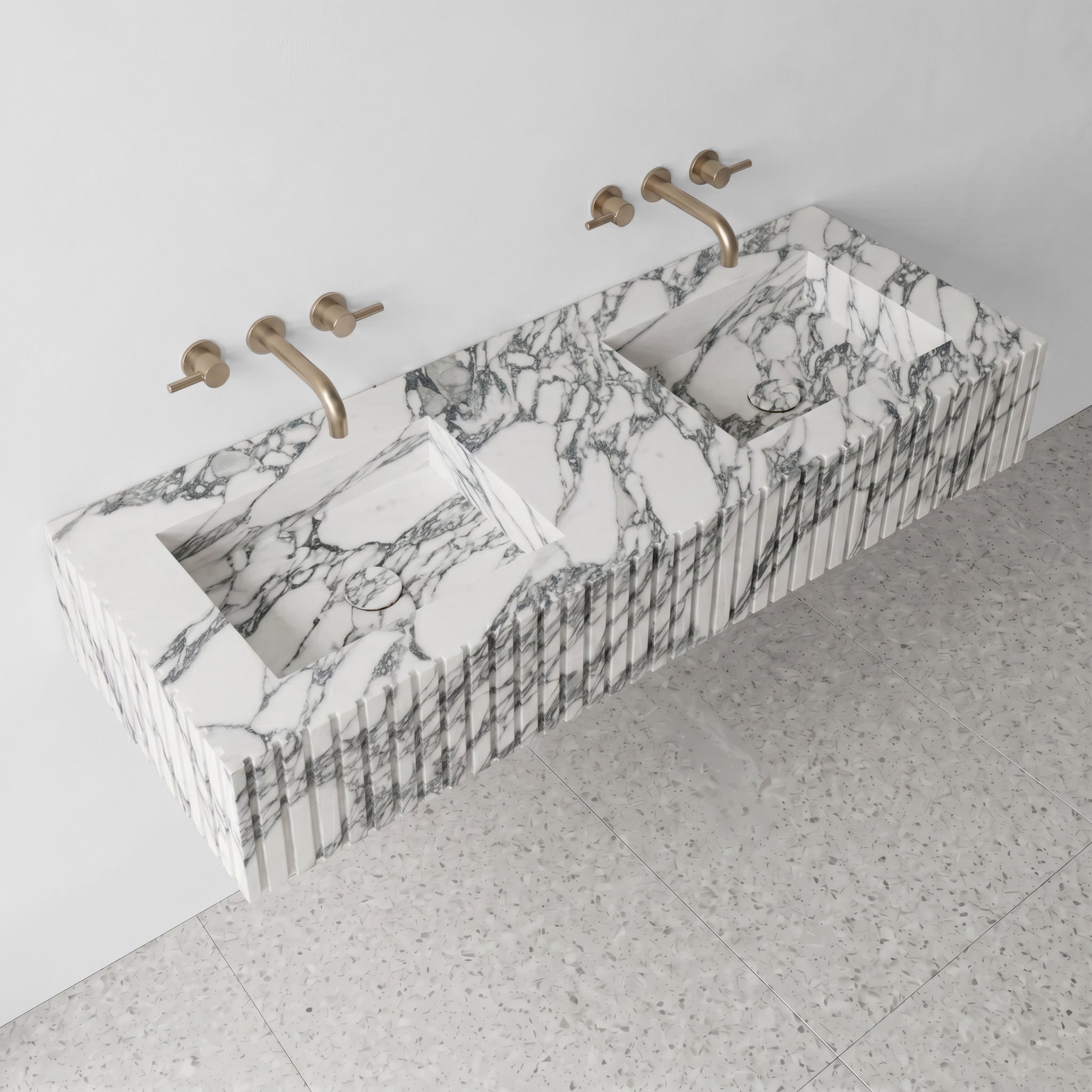 Arabescato Marble Double Sink - Fluted by VORELLI
