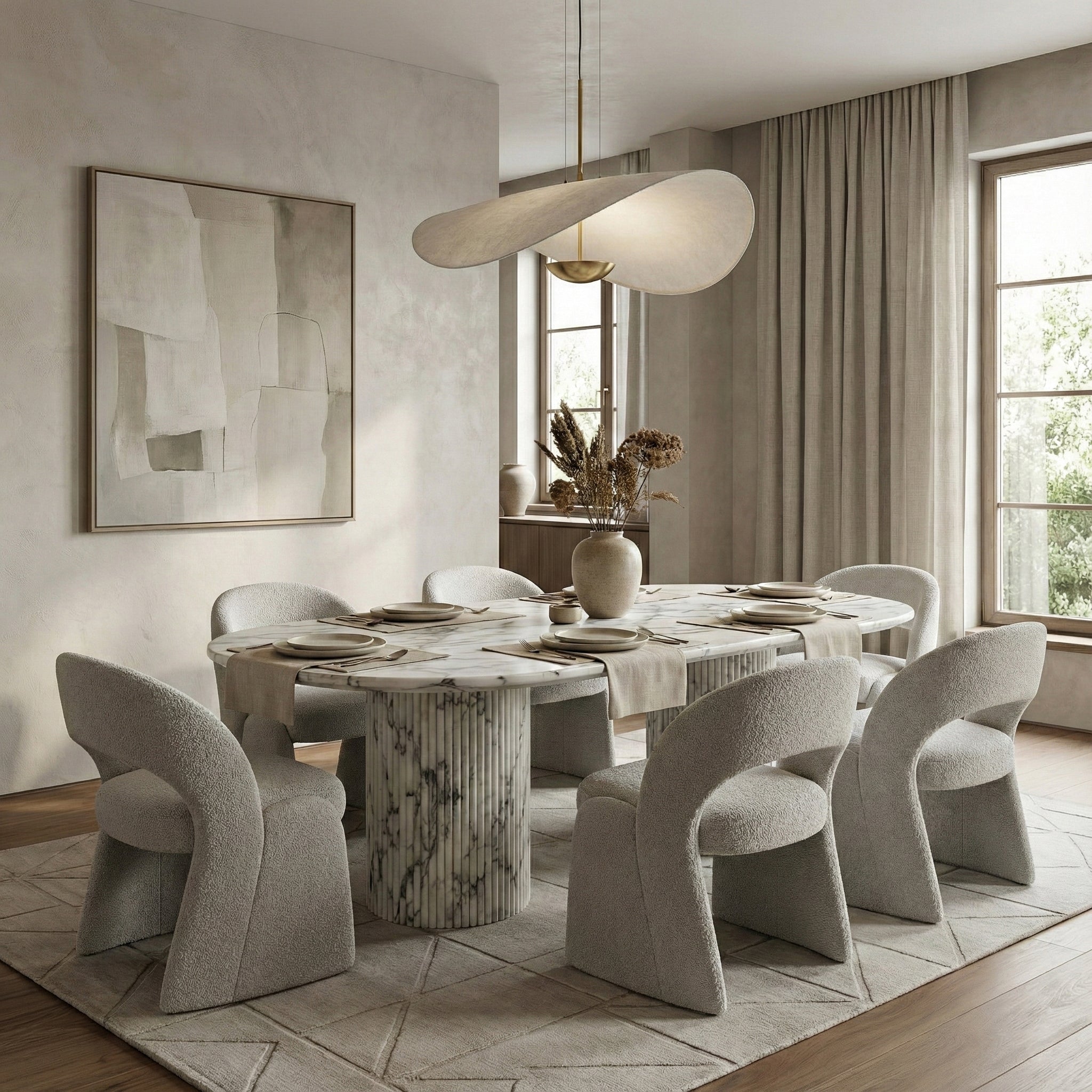 Arabescato Marble Oval Dining Table - Fluted by VORELLI