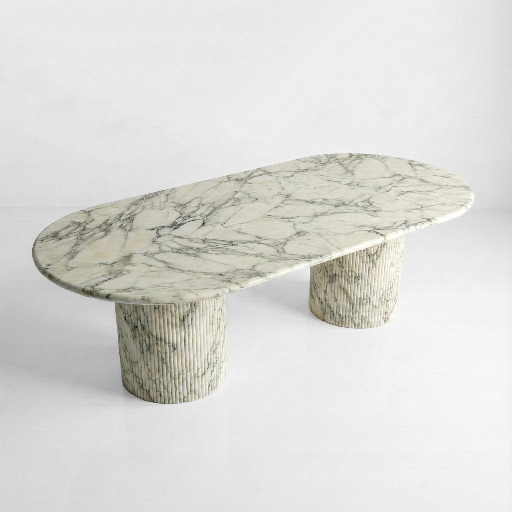 Arabescato Marble Oval Dining Table - Fluted by VORELLI