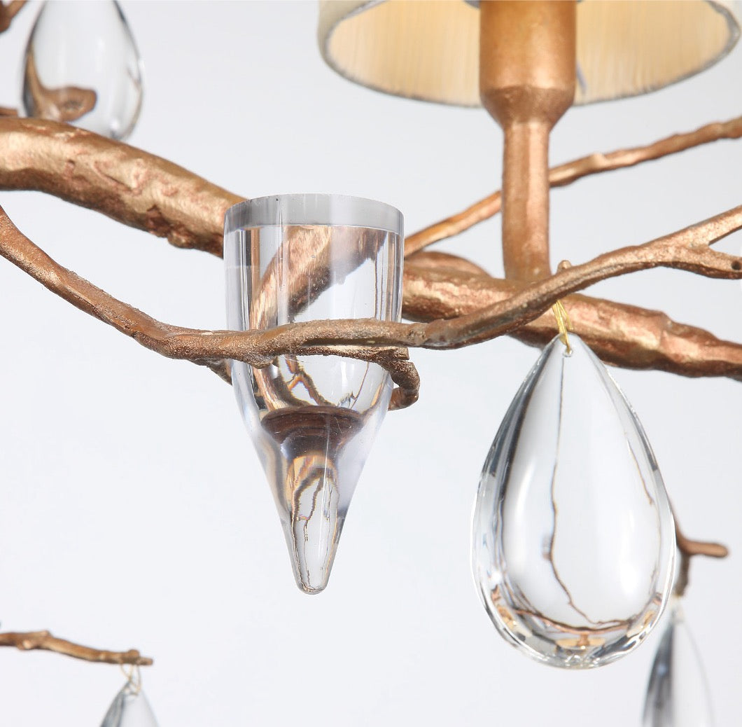 Detail of Arboris Rectangular Chandelier sculptural gold branch structure