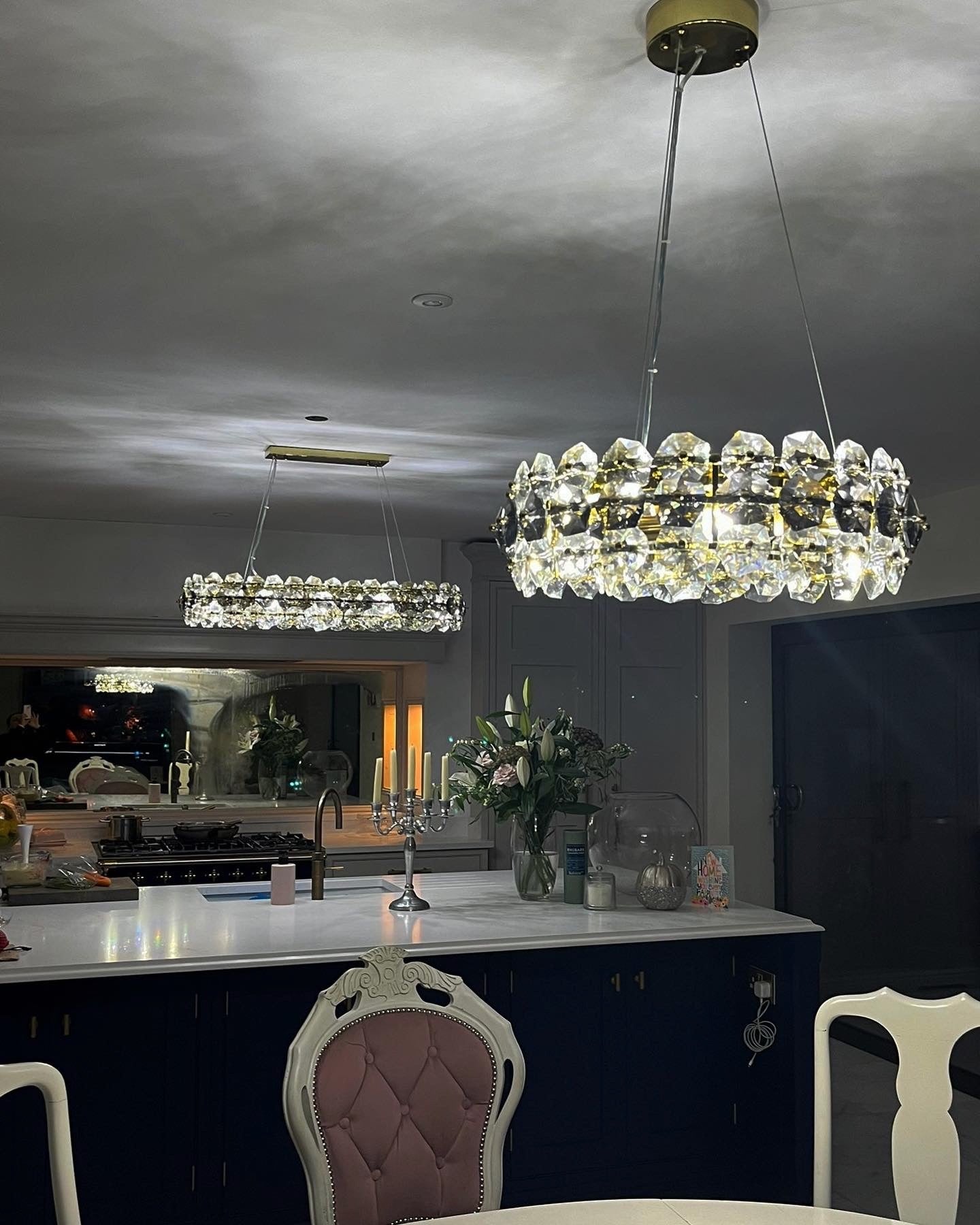Astoria crystal ring chandelier above dining table