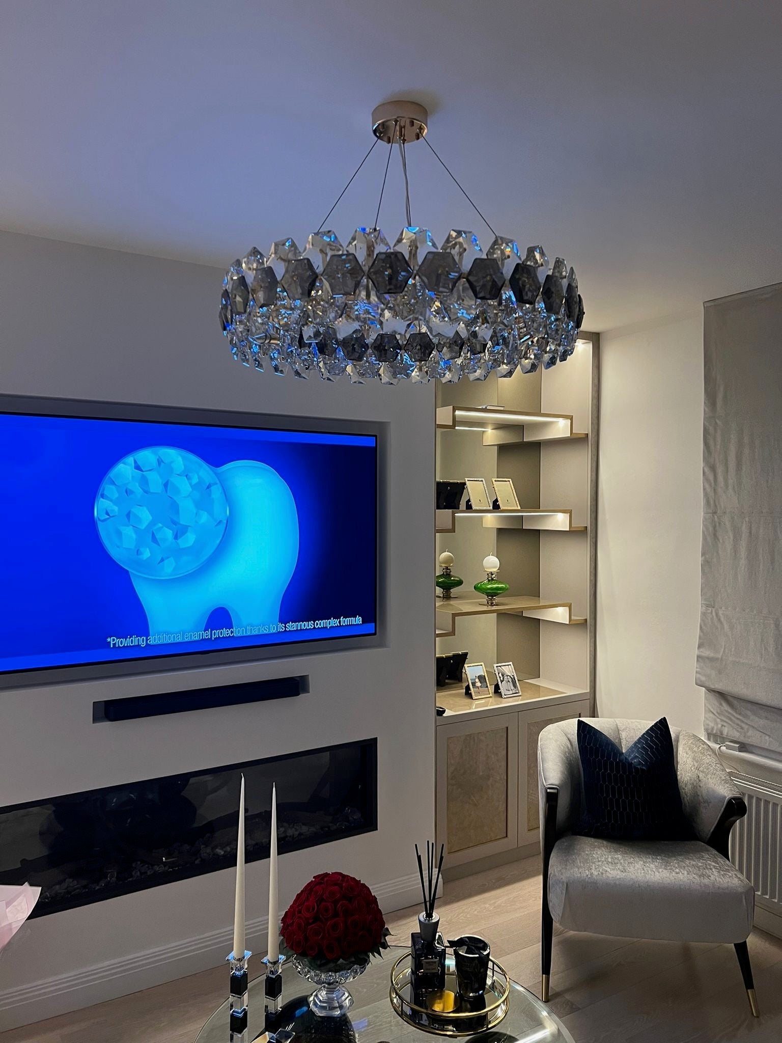 Astoria circular crystal chandelier in contemporary interior