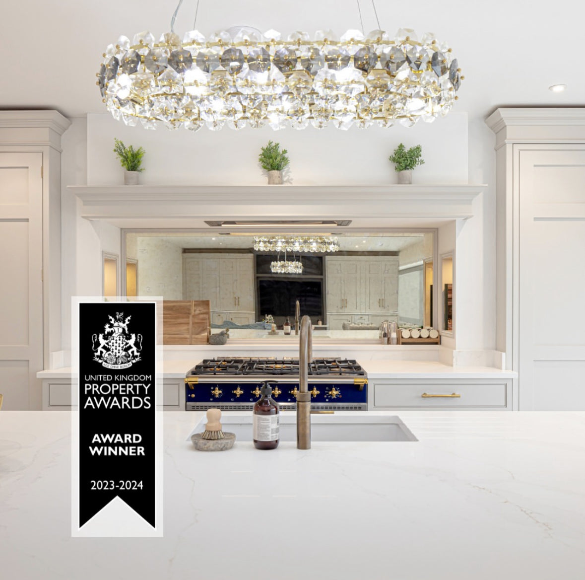 Astoria crystal linear chandelier in hospitality interior