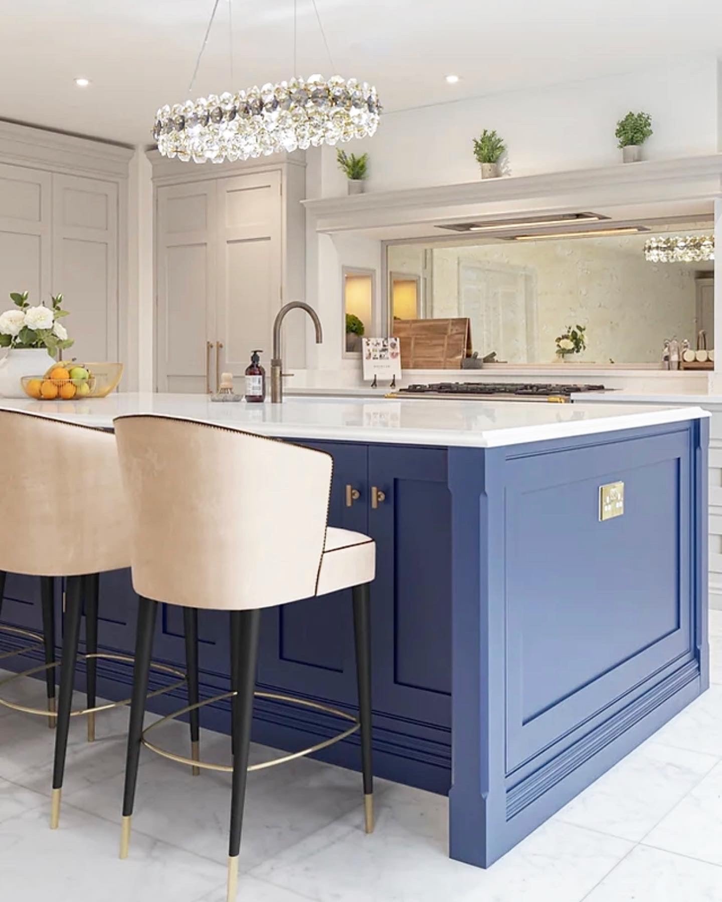 Astoria crystal linear chandelier in modern kitchen interior