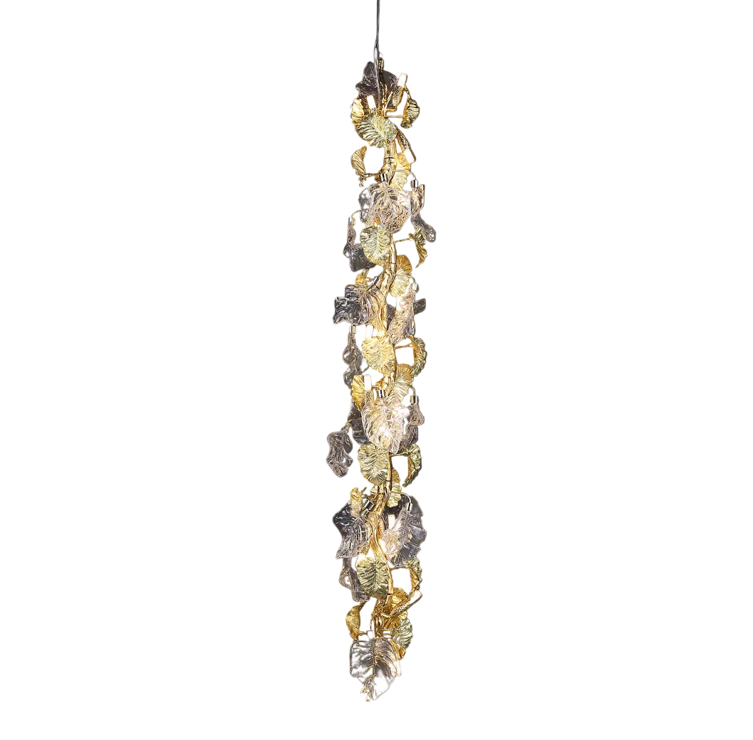 Aura Leaf Linear Staircase Chandelier II with layered glass leaves