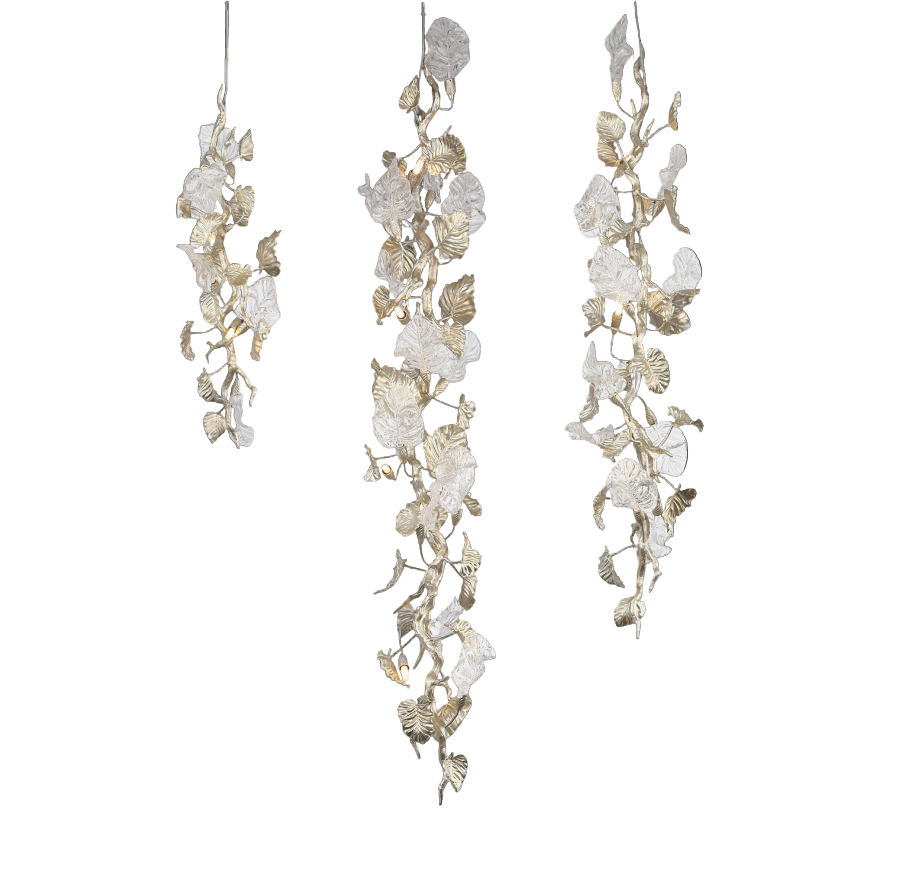 Aura Leaf linear staircase chandelier with sculpted glass leaves