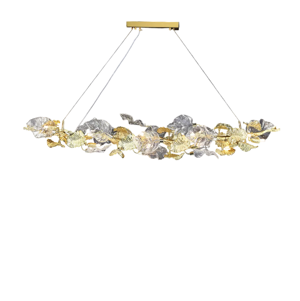 Aura Leaf Rectangular Chandelier II with layered sculpted glass leaves
