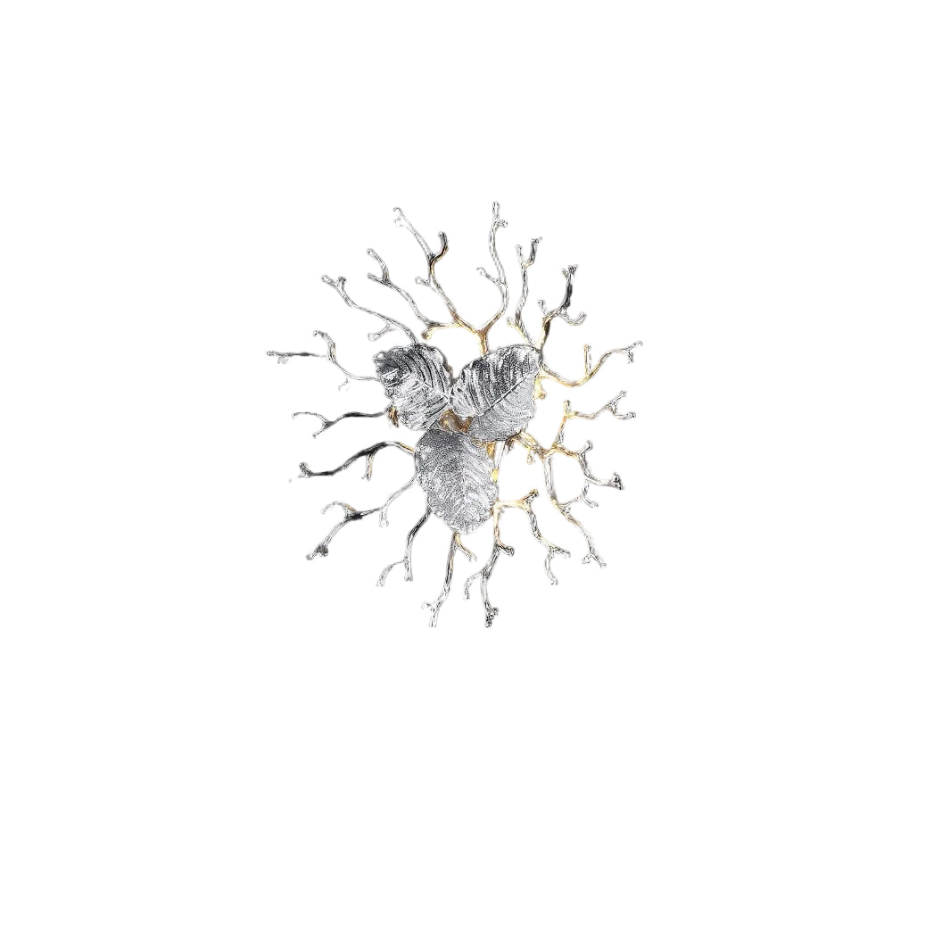Aurelia Wall Light III with branching arms and three sculptural textured leaves