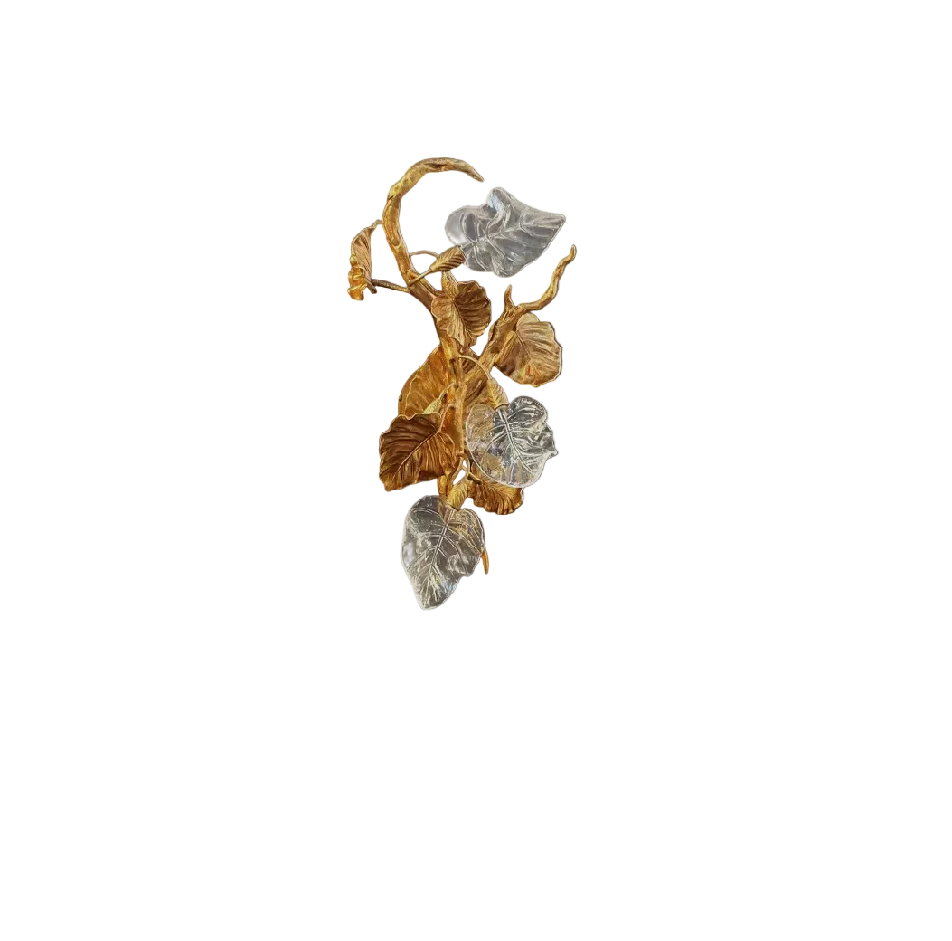 Autumn Bloom wall light with sculpted metallic leaves and crystal accents