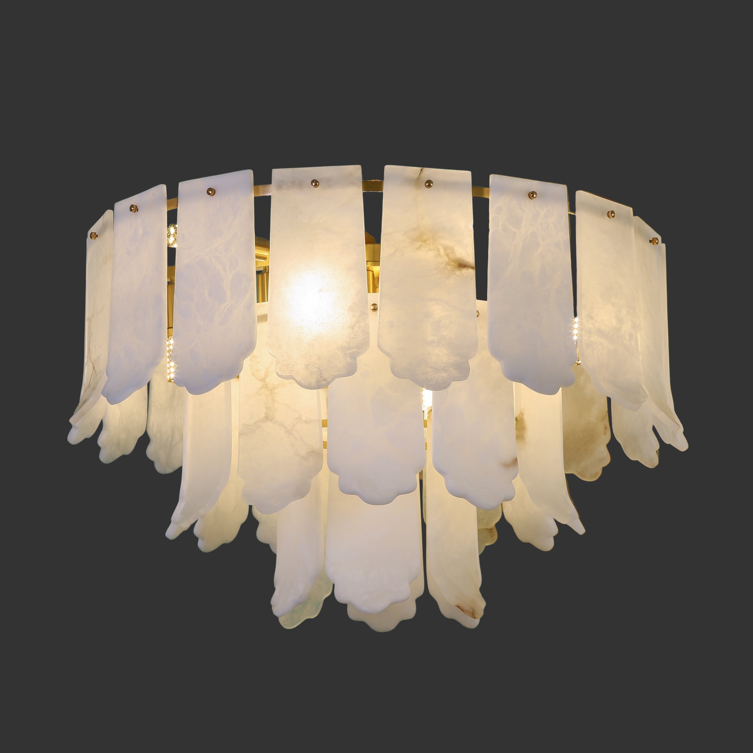 Avelina circular alabaster chandelier installed in luxury interior