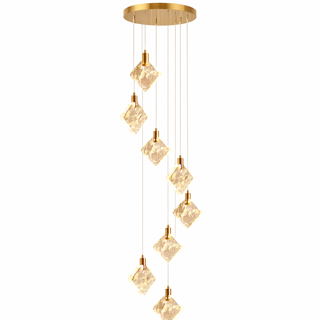 Avellino spiral crystal staircase chandelier with cascading pendants