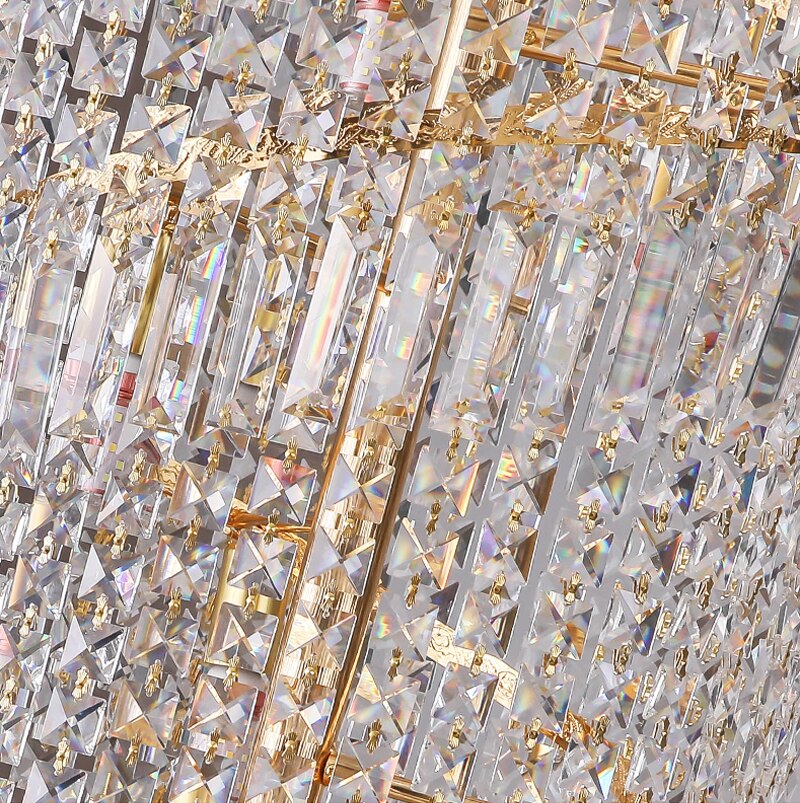 Close-up of shimmering crystal strands on Basiglio spiral chandelier