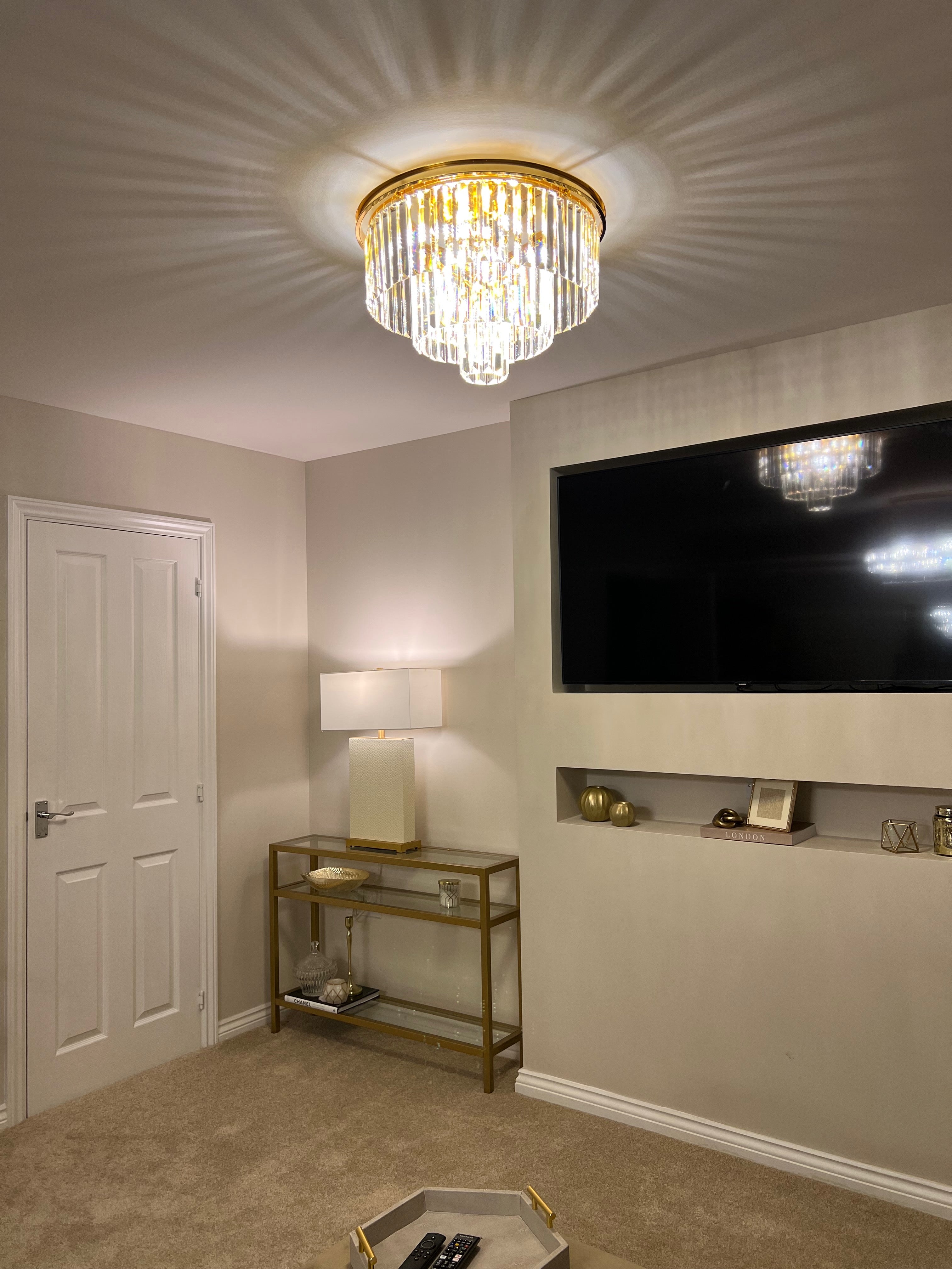 Side view of Beckenham layered crystal ceiling light