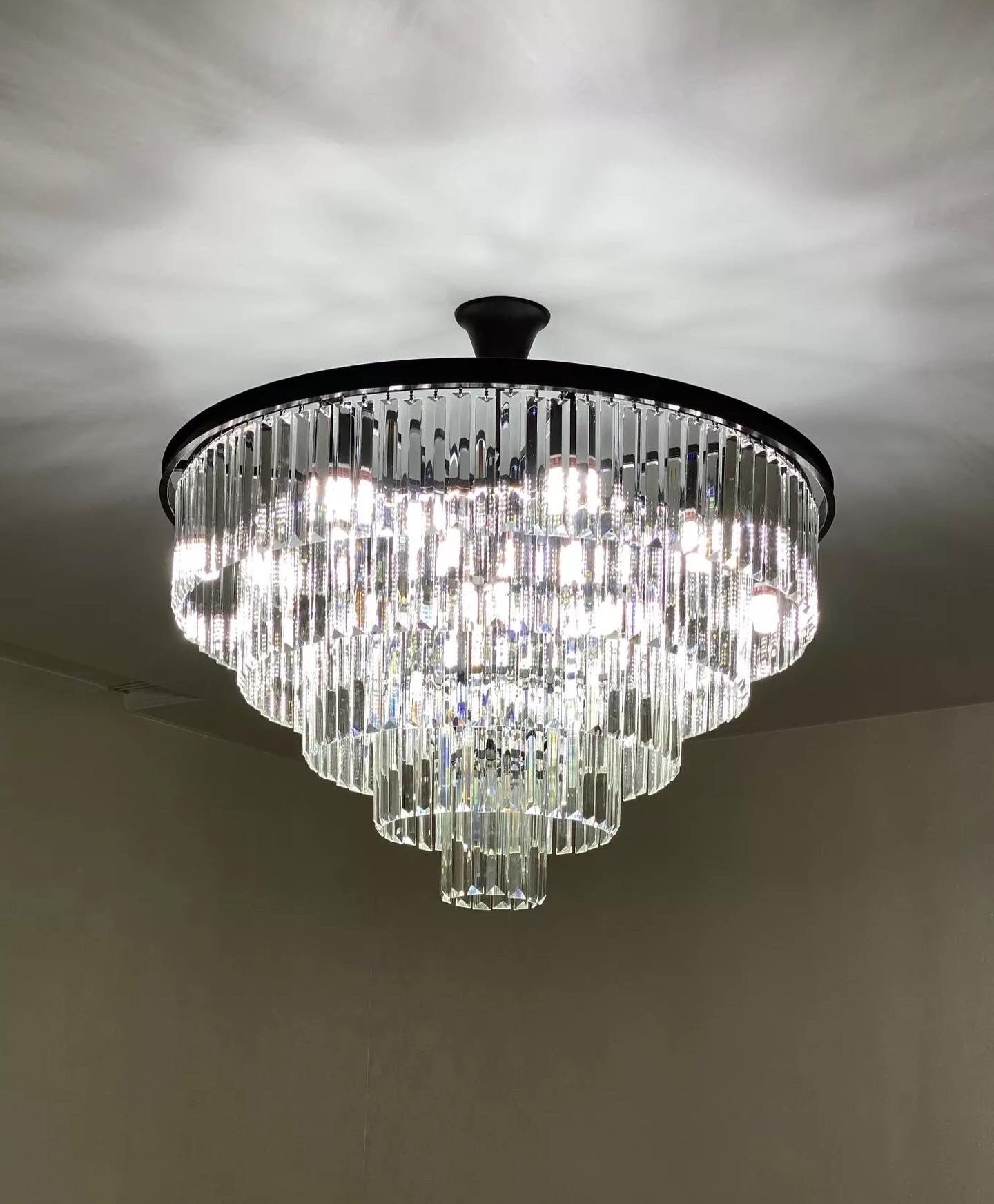 Beckenham circular chandelier mounted on ceiling